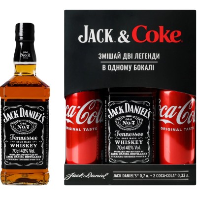 Набір віскі Jack Daniel's Old No.7, 40%, 0,7 л + Coca-Cola, 0,33 л