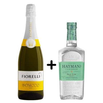 Вино ігристе Fiorelli Prosecco Spumante Extra Dry, біле, сухе, 11%, 0,75 л + Джин Hayman's Old Tom Gin, 41,4%, 0,7 л