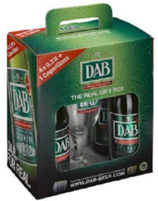 Подарунковий набір пиво DAB світле фільтроване 5% 0.33 л х 4 шт. + келих 0.25 л