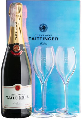 Шампанське Taittinger Brut Reserve біле брют 0.75 л 12.5% в подарунковому пакованні + 2 келихи