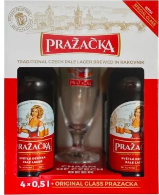 Набір пива Prazаcka світле 4% (4 шт. х 0.5 л) + келих