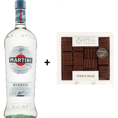 Набір: Вермут Martini Bianco, 15%, 1 л + Цукерки Spell Пташине молоко шоколадне, 120 г