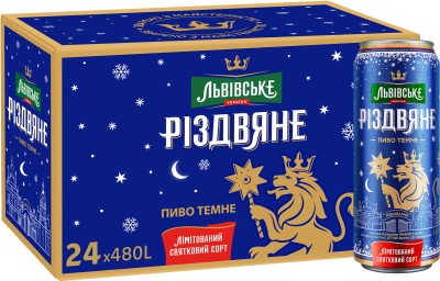 Упаковка пива Львівське Різдвяне темне фільтроване 4.2% 0.48 л х 24 шт.