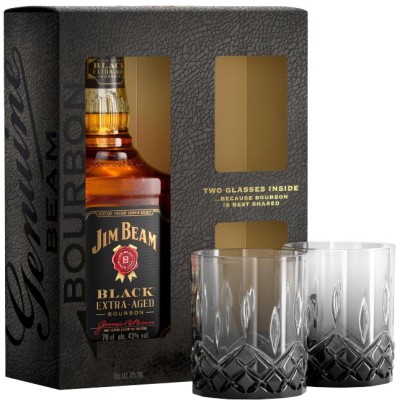 Віскі Jim Beam Black Extra Aged 0.7 л 43% + 2 склянки