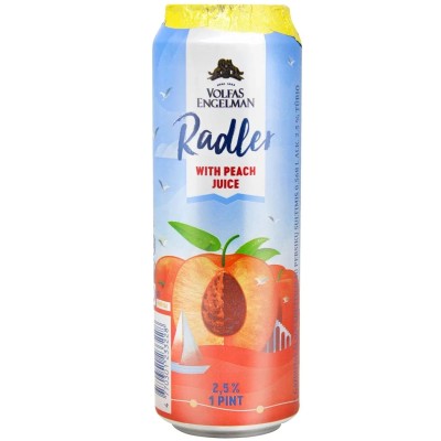 Пиво Radler Volfas Engelman Peach із соком, світле, фільтроване, 2,5%, з/б, 0,5 л