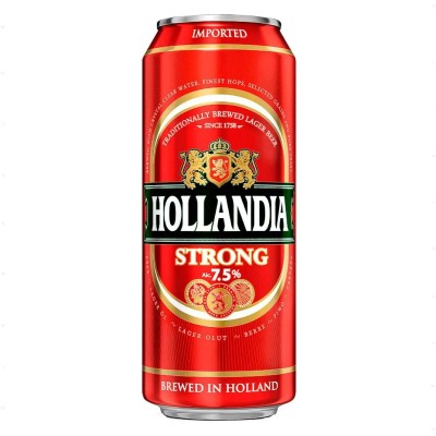 Пиво Hollandia Strong, світле, фільтроване, 7,5%, з/б, 0,5 л