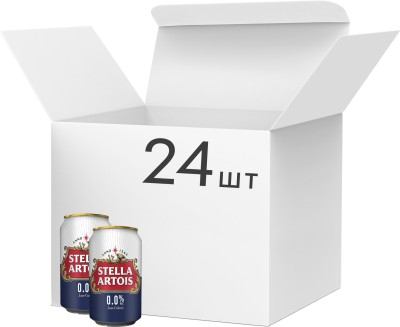 Упаковка пива Stella Artois безалкогольне пастеризоване світле фільтроване 0% 0.33 л х 24 шт