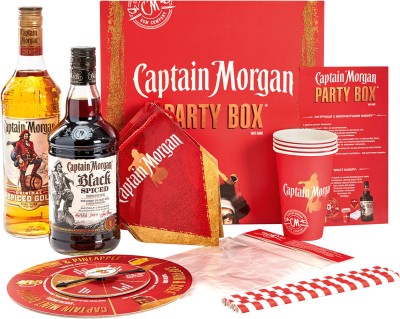 Набір рому Captain Morgan Party Box з наповненням Ромовий напій Captain Morgan Spiced Gold 0.7 л 35% + Ромовий напій Captain Morgan Spiced Black 0.7 л 40%