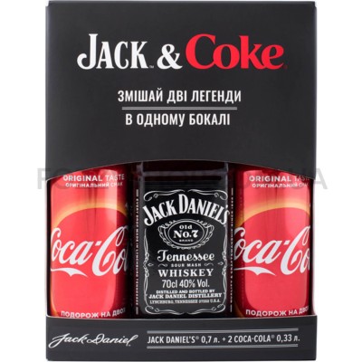 Набір Віски Jack Daniel`s Old No.7 0.7л + Coca-Cola 0.33л х 2 шт