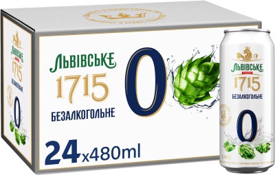 Упаковка безалкогольного пива Львівське 1715 світле фільтроване 0.5% 0.48 л х 24 шт