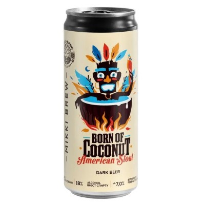 Пиво Mikki Brew Born Of Coconut, темне, нефільтроване, 7%, з/б, 0,33 л
