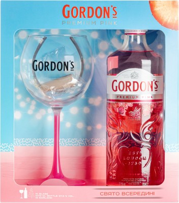 Набір Джин Gordon's Premium Pink 0.7 л 37.5% з бокалом та гірляндою