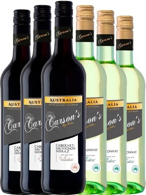 Набір вина Cabernet Sauvignon-Shiraz, Carson's, червоне сухе + Chardonnay, Carson's, біле сухе 6*0.75л
