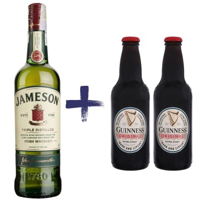 Набір: Віскі Jameson Irish Whisky, 40%, 0,7 л + Пиво Guinness Original темне, 5%, 0,33 л, 2 шт.