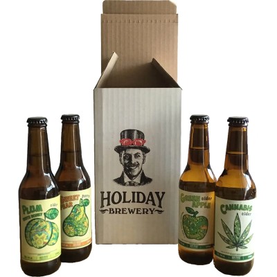 Набір сидрів та перрі Holiday Brewery Класичний: Green Apple, сухий, 6%, 0,33 л + Cannabis, напівсолодкий, 6%, 0,33 л + White Honey Plum, напівсолодкий, 6%, 0,33 л + Перрі Sweet Pear, напівсолодкий, 5,5%, 0,33