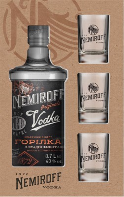 Горілка Nemiroff Original 0.7 л 40% + 3 shots у подарунковому пакованні