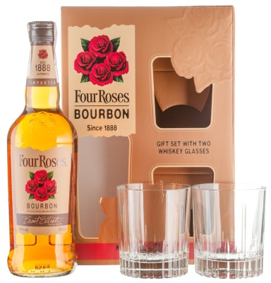 Бурбон Four Roses 0.7 л 40% в подарунковій упаковці з 2 склянками