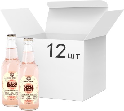 Упаковка сидру MIKKI BREW Apple Shot ігристий солодкий 6% 0.33 л x 12 шт.