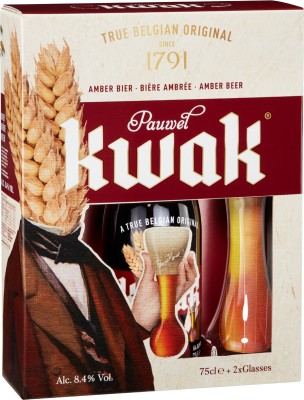 Подарунковий набір пива Kwak Pauwel напівтемне фільтроване 8.4% 0.75 л з + 2 келиха