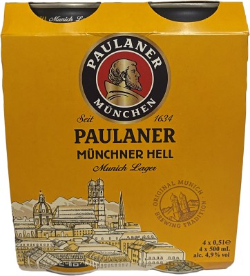 Упаковка пива Paulaner Munchner Hell світле фільтроване 4.9% 0.5 л x 4 шт