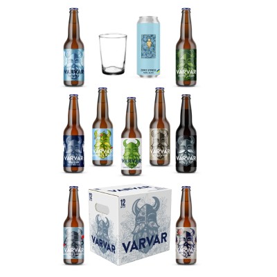 Набір пива Varvar Mixer Set (10 шт. по 0,33л), 0,5-6,9%, 3,3 л + бокал Bodega 0,4 л