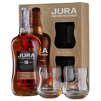 Віскі Isle of Jura 10 yo Single Malt Scotch Whisky, 40 %, 0,7 л + 2 келихи