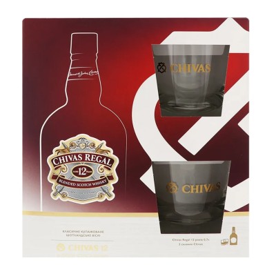 Набір Віскі Chivas Regal 12 years old, 40%, 0,7 л + 2 келихи