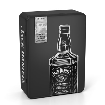 Теннессі Віскі Jack Daniel's 0.7 л 40% в металевій коробці з 2-ма келихами