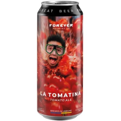 Пиво Forever La Tomatina, світле, нефільтроване, 4,5%, з/б, 0,5 л