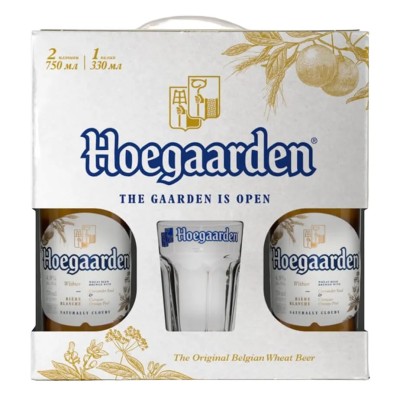Пиво Hoegaarden Біле, світле, нефільтроване, 4,9%, 1,5 л (2 шт. по 0,75 л) + келих 0,33 л