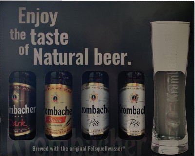 Подарунковий набір пива Krombacher Pils 4.8% 2 шт. х 0.33 л + Krombacher Weizen 5.3% 1 шт. х 0.33 л + Krombacher Dark 4.7% 1 шт. х 0.33 л + келих 0.33 л