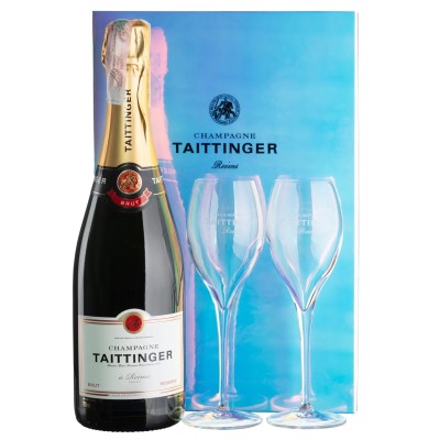 Шампанське Taittinger Brut Reserve, біле, брют, 12,5%, 0,75 л, + 2 келихи