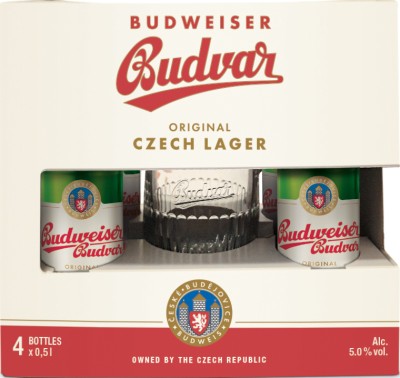 Подарунковий набір пиво Budweiser світле фільтроване 5% 0.5 л x 4 шт. + кухоль 0.5 л