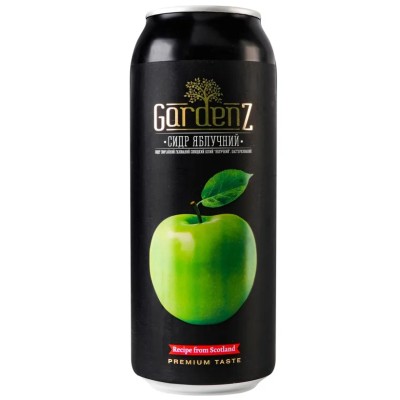 Сидр Gardenz Яблуко, білий, солодкий, 5,4%, з/б, 0,5 л