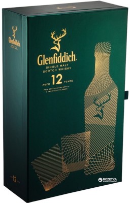 Віскі односолодовий Glenfiddich 12 yo + 2 склянки 0.7 л 40%