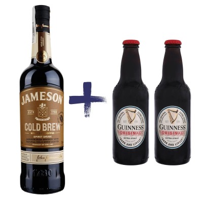 Набір: Віскі Jameson Cold Brew, 30%, 0,7 л + Пиво Guinness Original темне, 5%, 0,33 л, 2 шт.