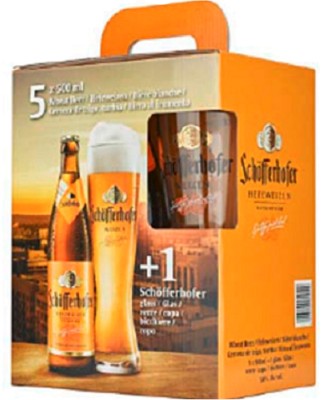 Подарунковий набір пиво Schofferhofer Hefeweizen світле нефільтроване 5% 0.5 л х 5 шт. + келих 0.5 л