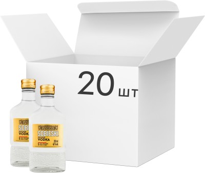 Упаковка горілки Sobieski суперіор 40% 0.2 л х 20 шт