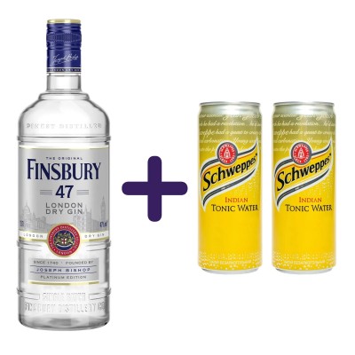 Набір: Джин Finsbury Platinum London Dry Gin, 47%, 0,7 л + Напій Schweppes Indian Tonic Water, безалкогольний, 660 мл