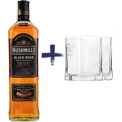 Набір: Віскі Bushmills Black, 40%, 1 л + Стакан Old fashioned для виски, 250 мл, 2 шт.