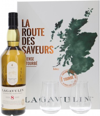 Віскі односолодовий Lagavulin 8 років витримки 0.7 л 48% у подарунковій упаковці зі склянками