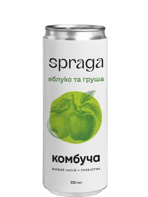 Напій Комбуча зі смаком яблука та груші, Spraga, ж/б, 0.33л