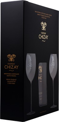 Подарунковий набір Chateau Chizay Chersegi біле сухе 0.75 л 11.5-12.5% + 2 келихи
