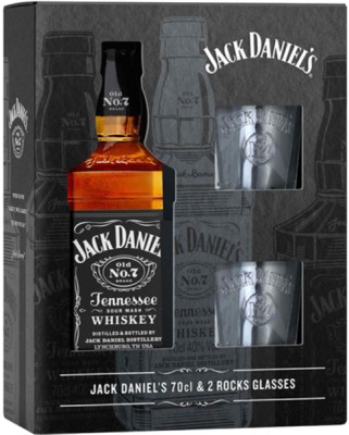 Теннессі Віскі Jack Daniel's Old No.7 0.7 л 40% в подарунковій упаковці + 2 стакани