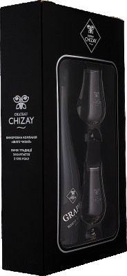 Подарунковий набір Бренді Chateau Chizay Grape 0.5 л 45% + 2 келихи