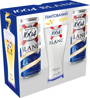 Подарунковий набір пива Kronenbourg 1664 Blanc світле фільтроване 4.8% 0.33 л x 2 шт. + келих