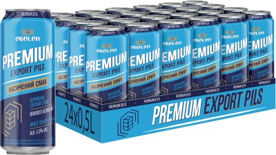 Упаковка пива Оболонь Premium Export Pils світле фільтроване 5.3% 0.5 л х 24 шт