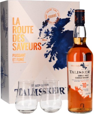 Віскі Talisker La Route des Saveurs 10 років витримки 0.7 л 45.8% в подарунковій упаковці + 2 стакани