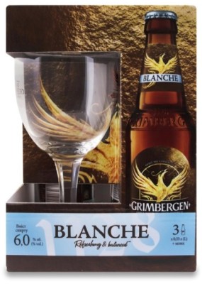 Подарунковий набір пива Grimbergen Blanche світле спеціальне 6% 0.33 л x 3 шт + келих