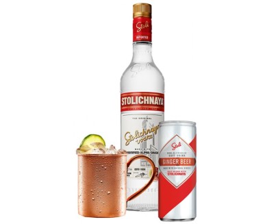 Набір Горілка Stolichnaya 1л 40% 2шт. + Ginger Beer Stoli 0,25 л х 24 шт + кухоль